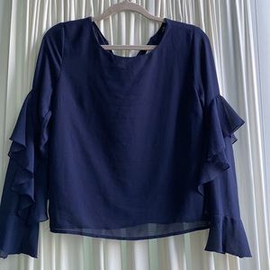 Milk & Honey - size small - blue blouse with unique sleeves and tie in the back